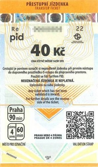 Jízdenka PID plnocenná 90 minut (Praha) / 60 minut (3 pásma)
