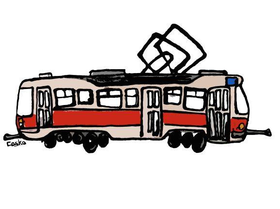 Pohlednice kreslená tramvaj