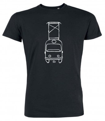 Černé pánské svítící triko kreslená tramvaj s pantografem