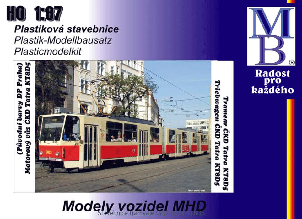 Stavebnice modelu tramvaje ČKD Tatra KT8D5 (původní barvy DP, H0)