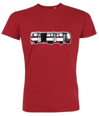 Červené pánské triko kreslený kloubový autobus