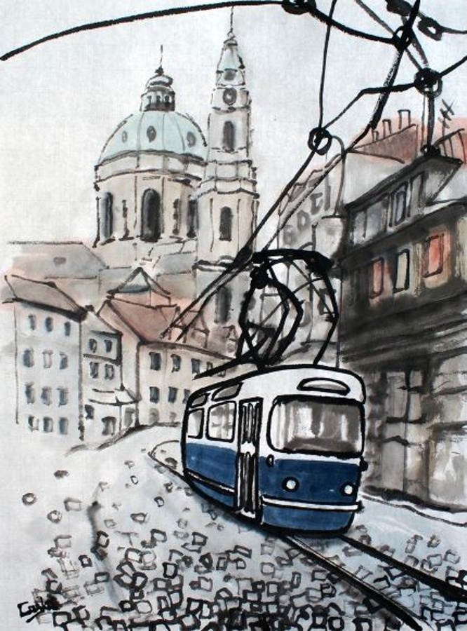 Pohlednice kreslená tramvaj T3 Coupé