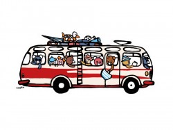Pohlednice kreslený autobus se zvířátky
