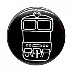 Malá kulatá magnetka kreslená lokomotiva Brejlovec