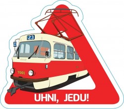 Magnetka na auto tramvaj ČKD Tatra T3 Pozor „Uhni, jedu!“
