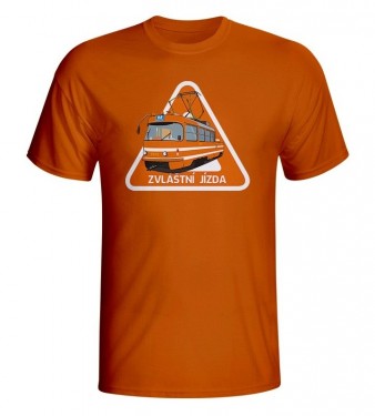 Oranžové triko Mazačka (vůz 5572) Pozor „Zvláštní jízda“
